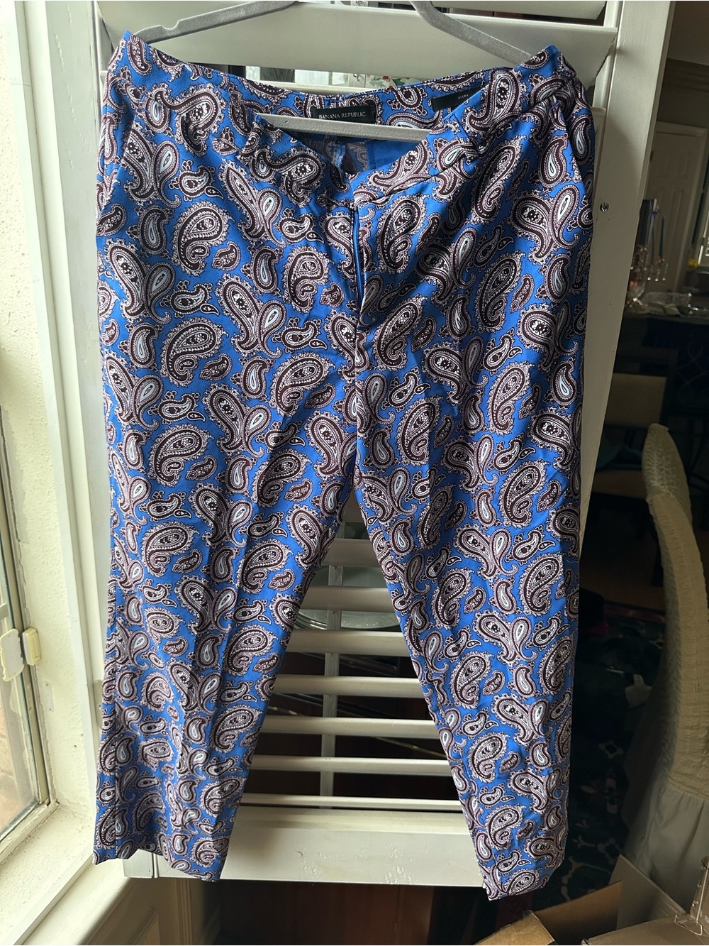Banana Republic Blue Paisley Cropped Stretch Pants